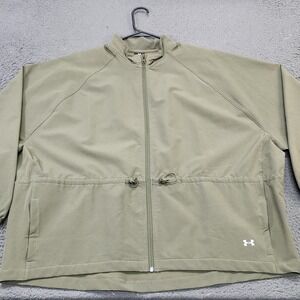 Under Armour Windbreaker Jacket Womens Large Green Full Zip Cinch Waist Athletic